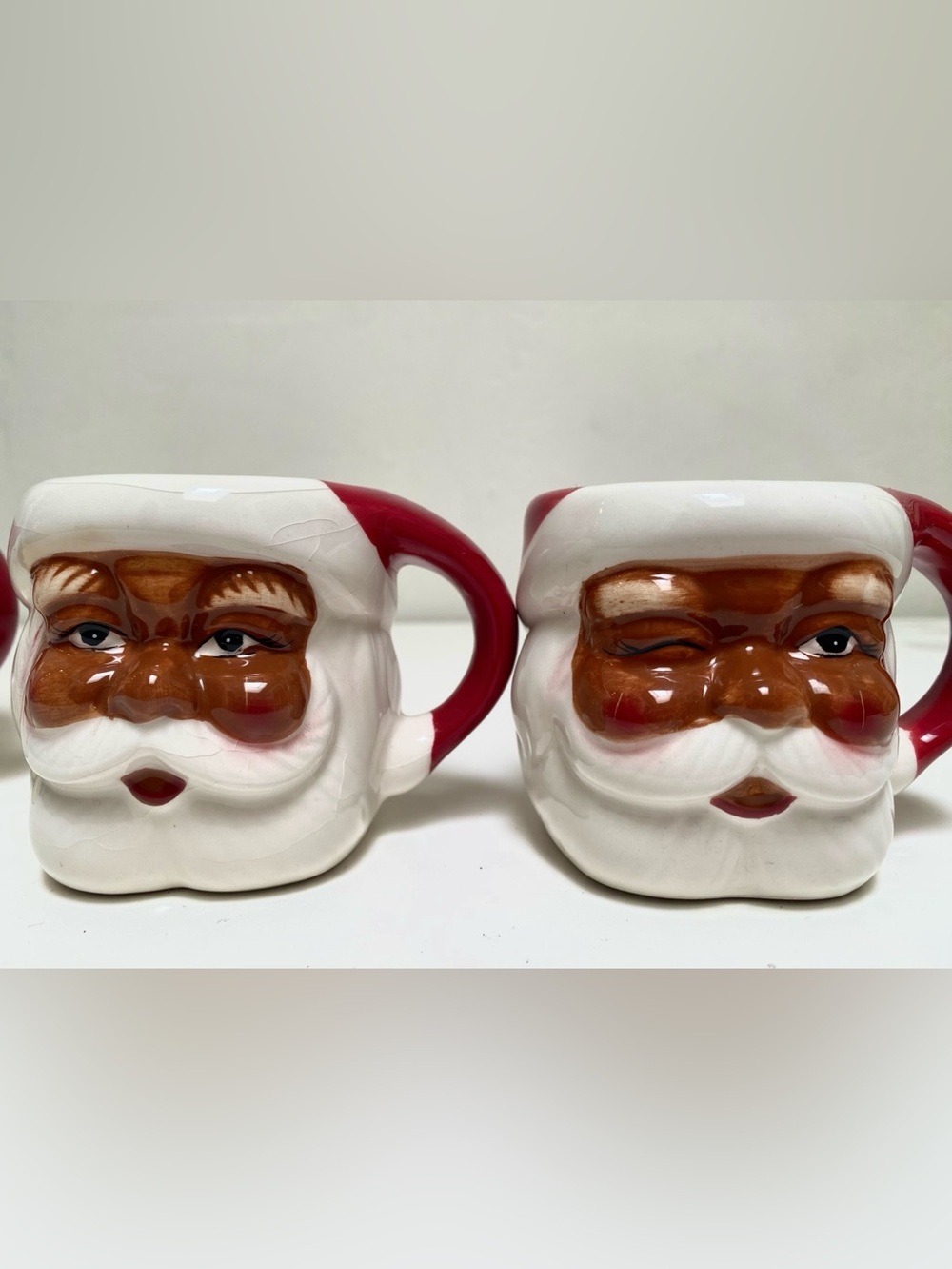 Pottery Barn Black Santa Claus Shaped Figural Ceramic Xmas Mug Cup VTG (2) NOS